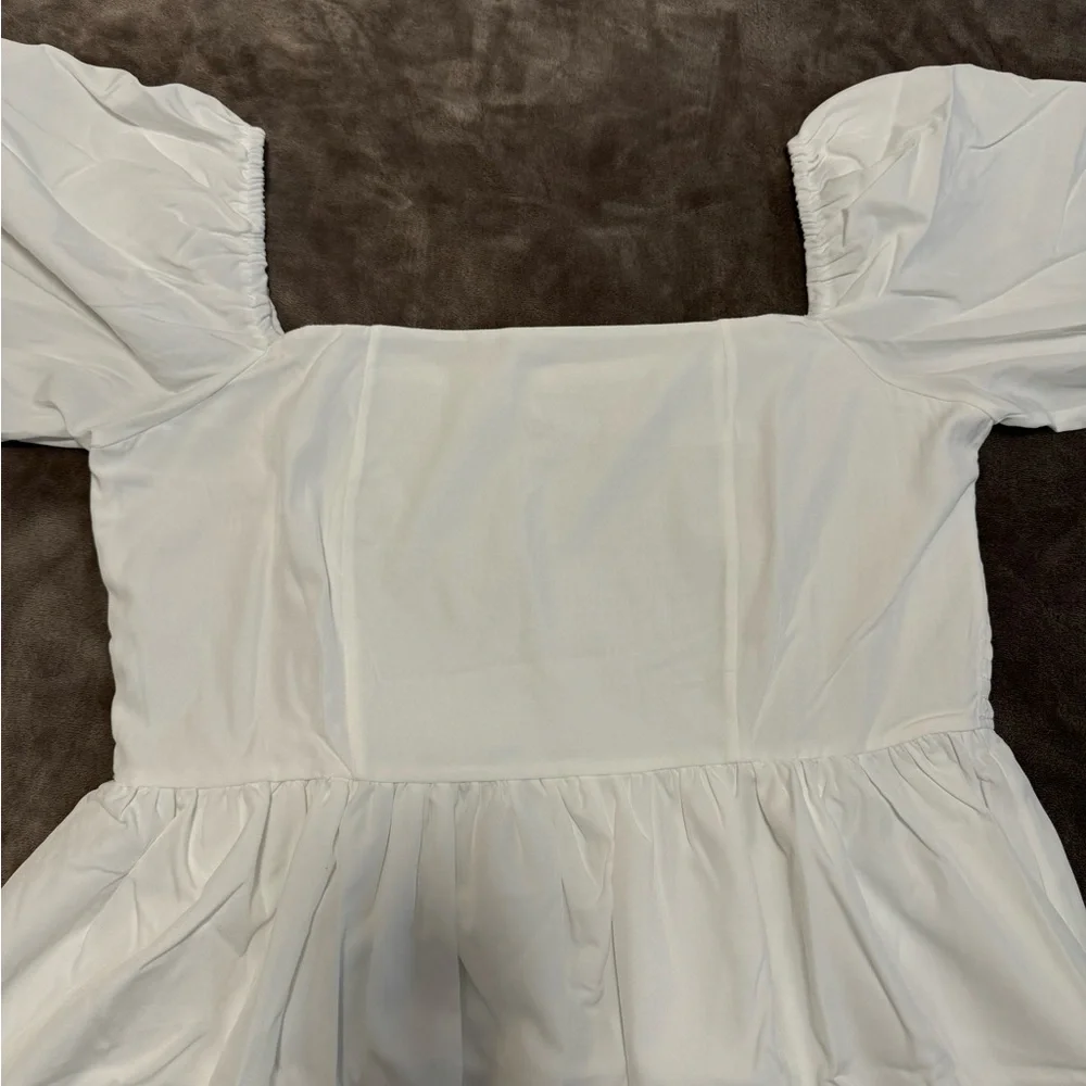 White Puff Sleeve Mini Dress - Picture 4 of 4